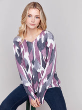Load image into Gallery viewer, Charlie b Printed V Neck Sweater