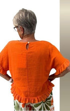 Load image into Gallery viewer, Plum Loco 100% Cotton Top with a Ruffle Hem on Sleeves and Hem