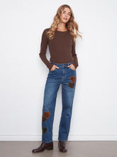Load image into Gallery viewer, Charlie b Straight Leg Pants with Corduroy and Leopard Patches