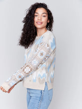 Load image into Gallery viewer, Charlie b Jaquard Print Sweater with Crochet Sleeves