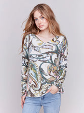 Load image into Gallery viewer, Charlie b Printed V-Neck Sweater
