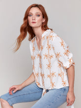 Load image into Gallery viewer, Charlie b Embroidery Front Tie Cotton Blouse
