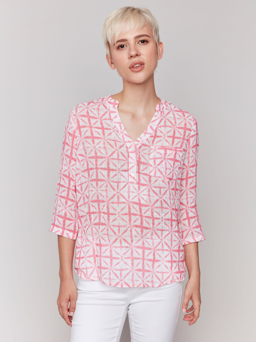 Charlie b Cotton Gauze Half Button Blouse