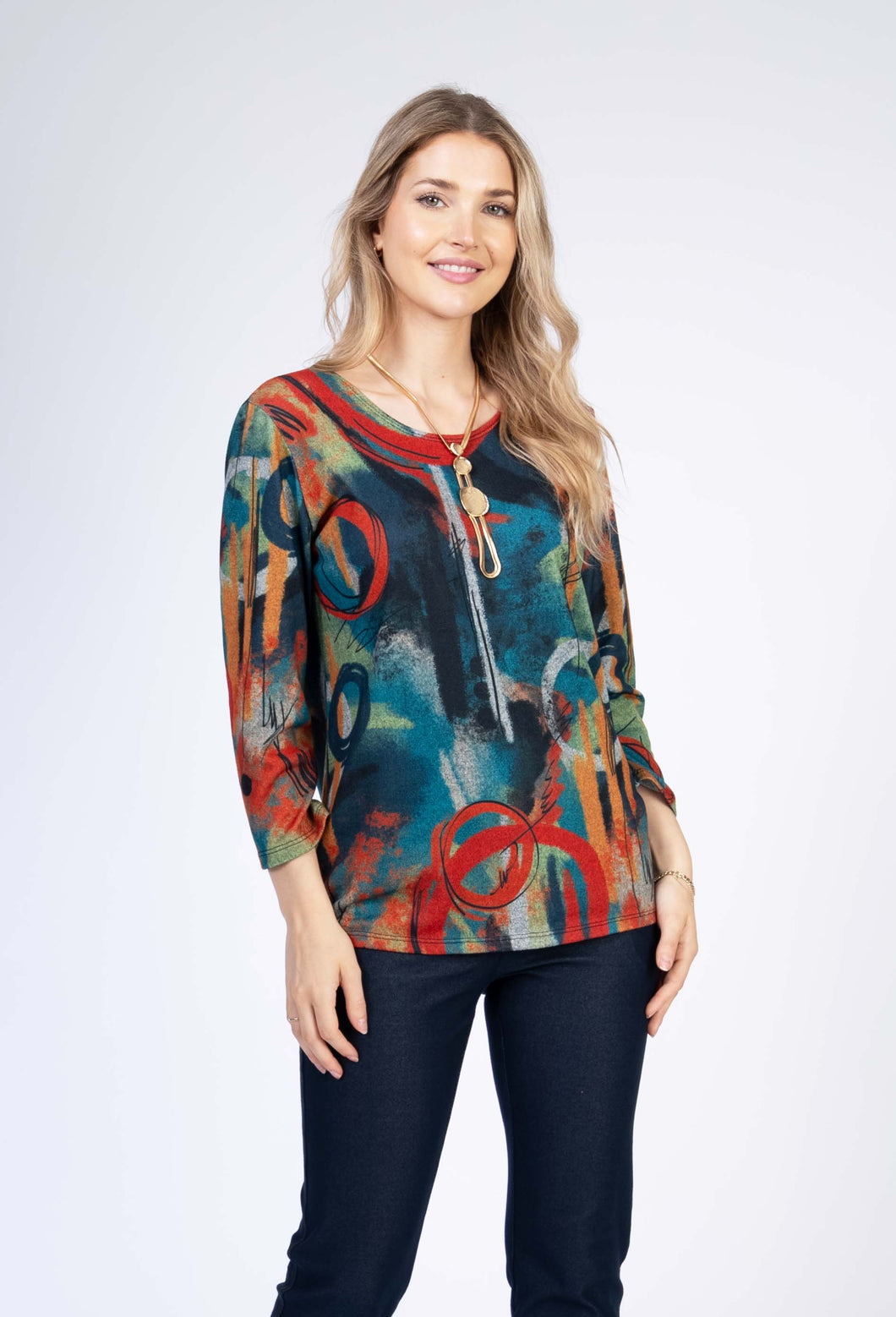 Julia Divina Top with Round Neck and 3/4 Sleeves