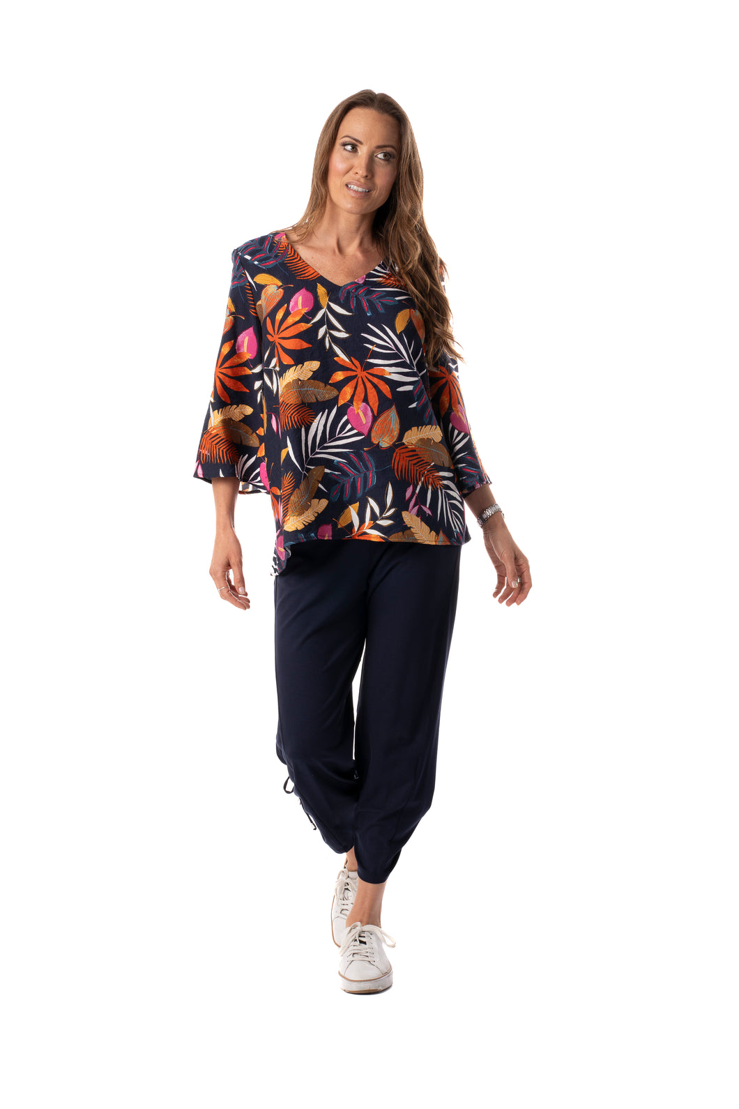 Pure Essence V-Neck Blouse with 3/4 Sleeves