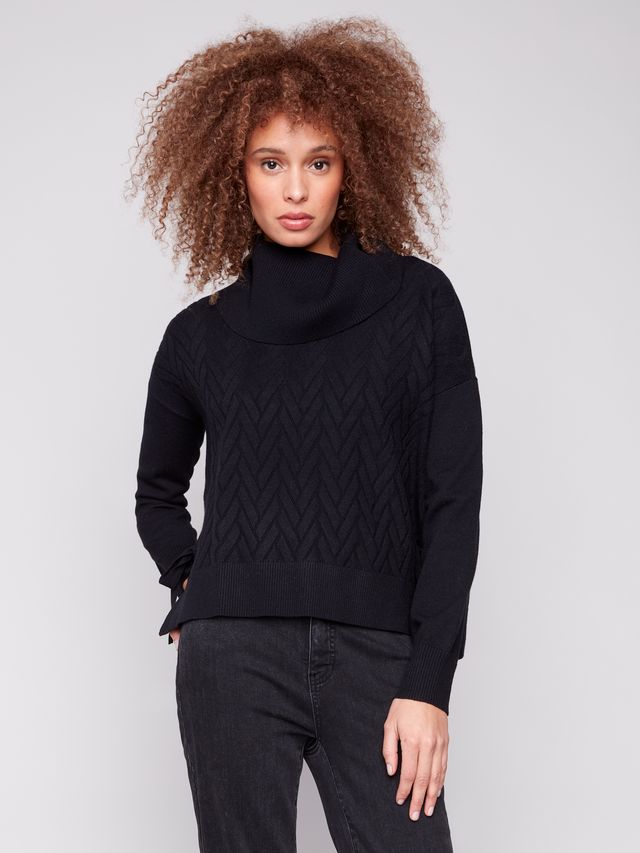Charlie b Cowl Neck Sweater with Side Slit
