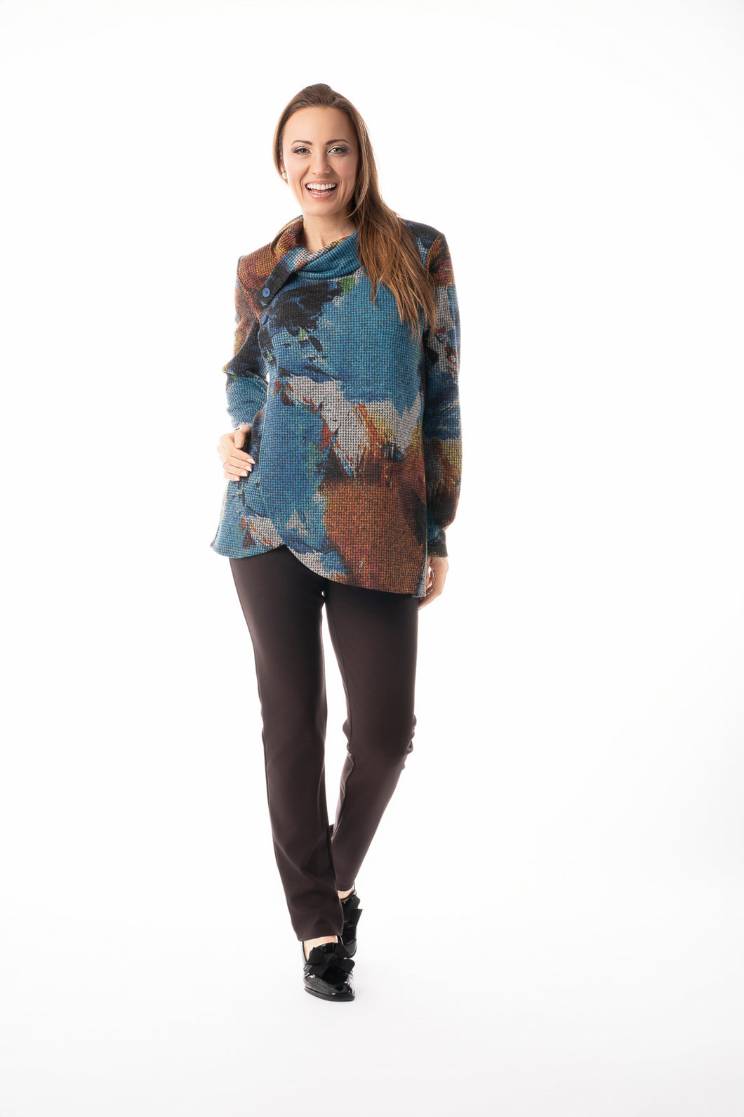 Pure Essence Cowl Neck Top with Long Sleeves