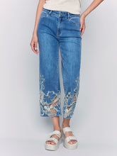 Load image into Gallery viewer, Charlie B Flare Leg Pant with Laser Cut Lace at Bottom
