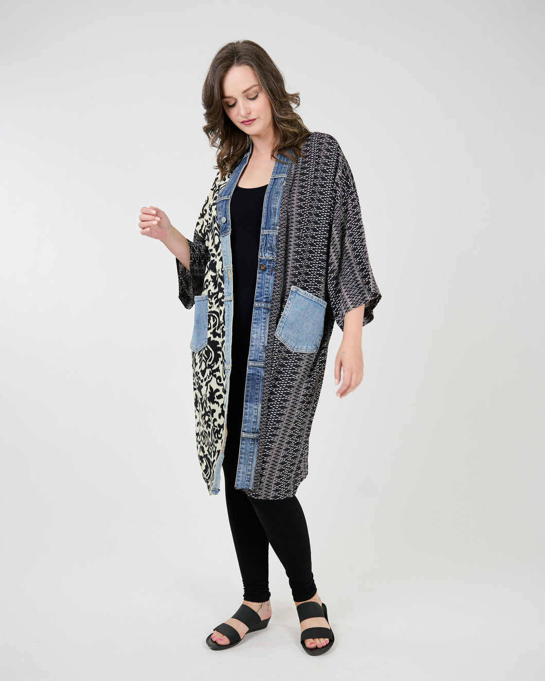 Shannon Passero Cardigan with recycled Denim Pockets and Collar