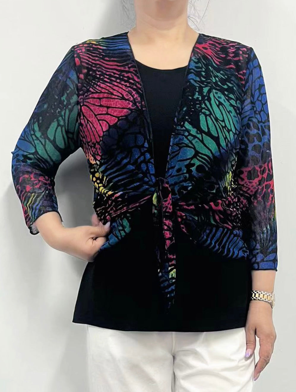 Sheer Printed Bolero with 3/4 Sleeve