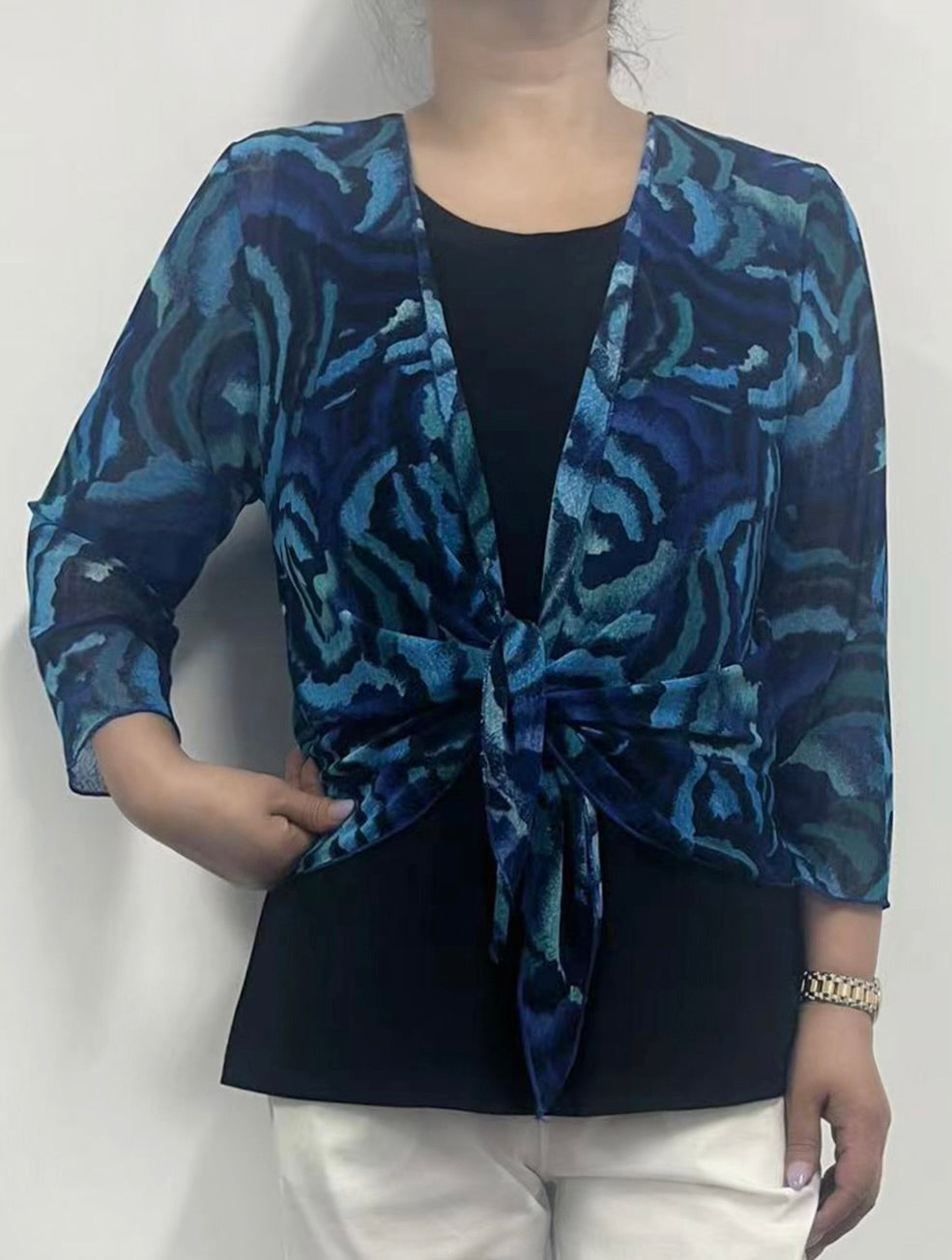 Sheer Printed Bolero with 3/4 Sleeve