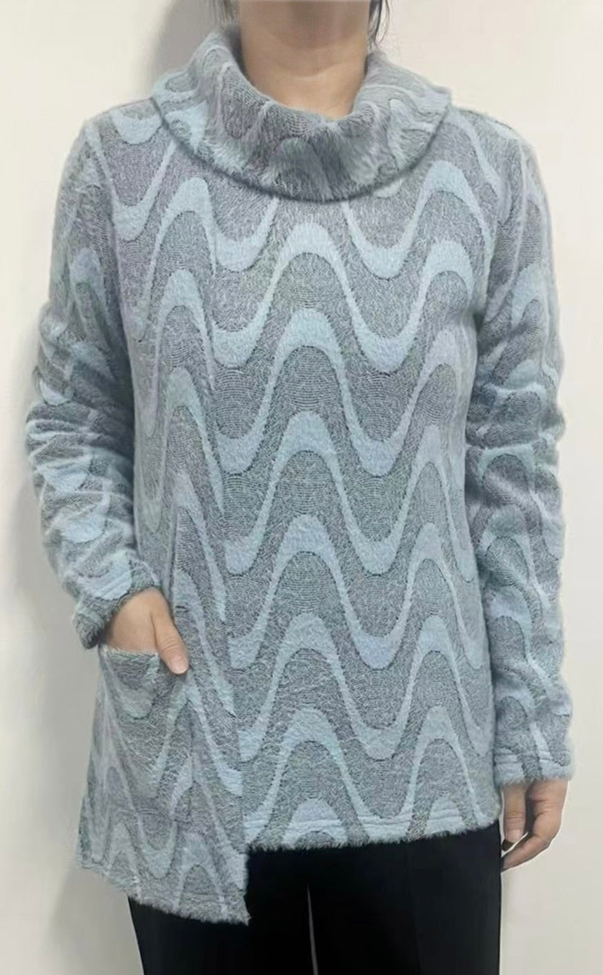 Soft and Cozy Tunic with a Cowl Neckline and Asymmetrical Hem