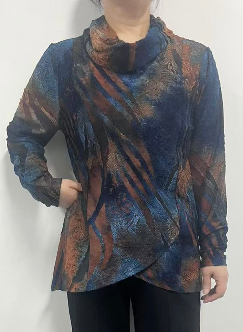Cowl Neck Top with Long Sleeves and Tulip Hem