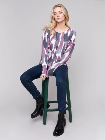 Charlie b Printed V Neck Sweater