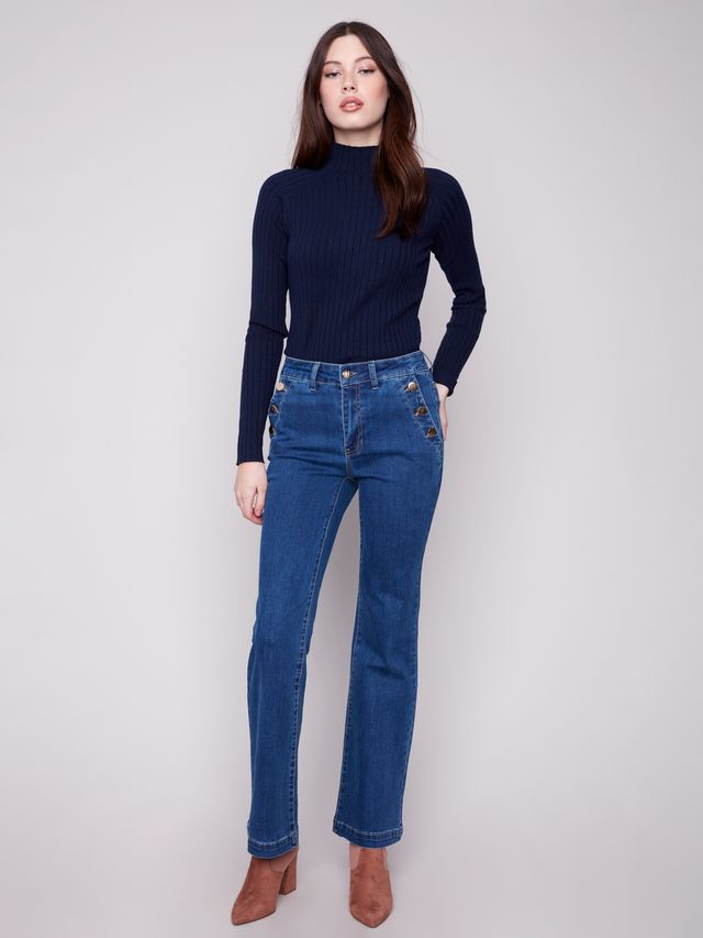 Charlie b Flare Leg Denim Pants with Buttons at Side Pocket