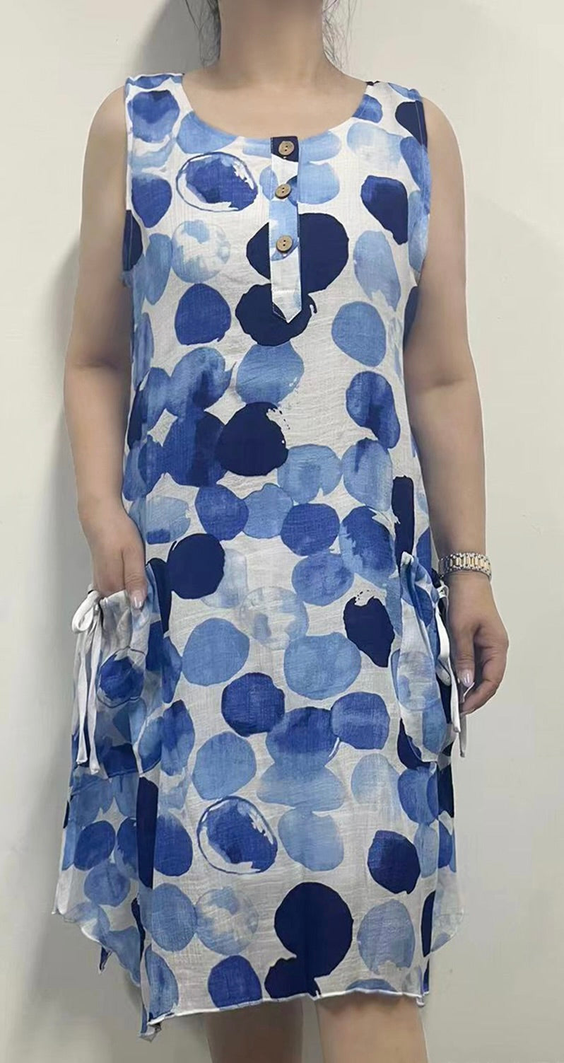 Sleeveless Dress with Fun Pockets and Button Front Detail