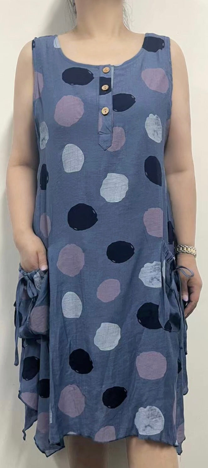 Sleeveless Dress with Fun Pockets and Button Front Detail