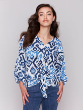 Load image into Gallery viewer, Charlie b Printed Bat Sleeve Popover Blouse with Front Tie
