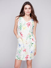 Load image into Gallery viewer, Charlie b Sleeveless Printed Linen Dress with a V-Neck and Front Pockets
