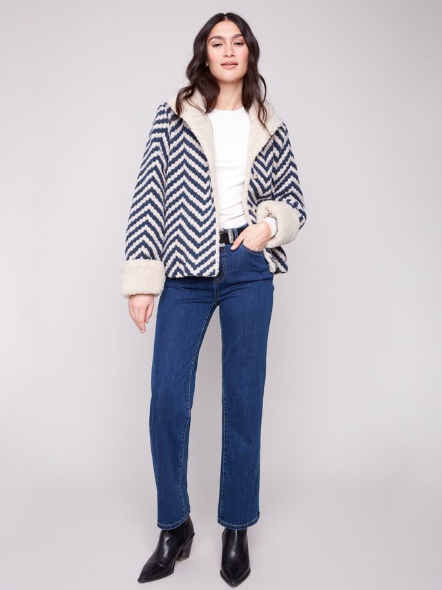 Charlie b Boucle Short Jacket with Sherpa Trim
