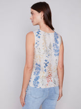Load image into Gallery viewer, Charlie b Printed Sleeveless Raw Linen Top with Buttons
