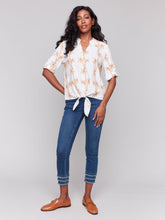 Load image into Gallery viewer, Charlie b Embroidery Front Tie Cotton Blouse
