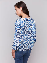 Load image into Gallery viewer, Charlie b Printed Bat Sleeve Popover Blouse with Front Tie
