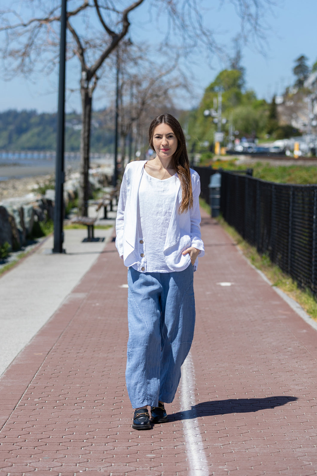 Papa Fashion Linen Pants with Seamlines and Pockets