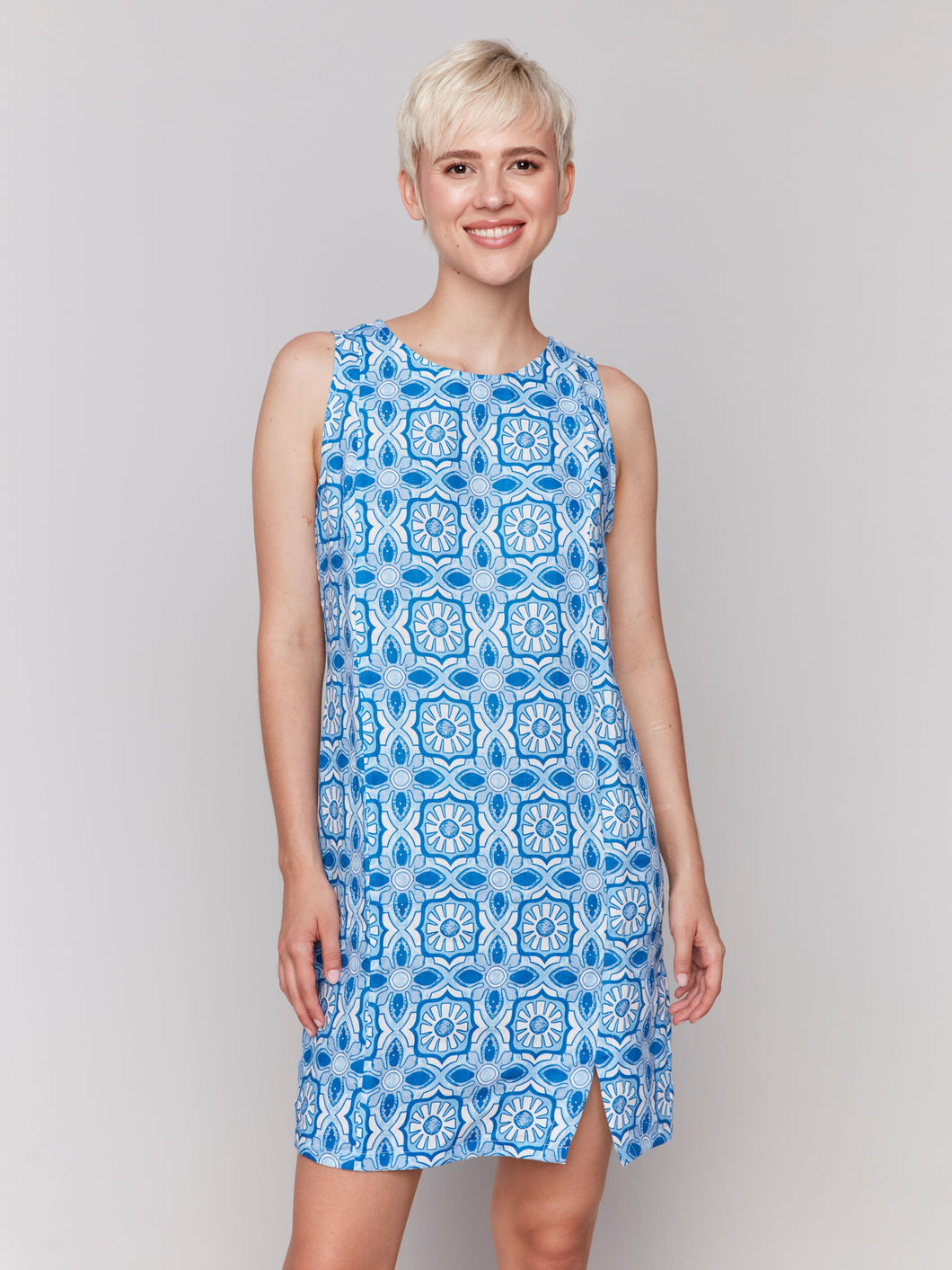 Charlie b Printed Sleeveless Crew Neck Dress