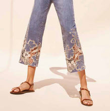 Load image into Gallery viewer, Charlie B Flare Leg Pant with Laser Cut Lace at Bottom
