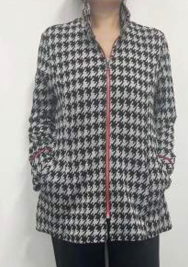 Soft and Cozy Houndstooth Jacket with Contrast Zipper Closure