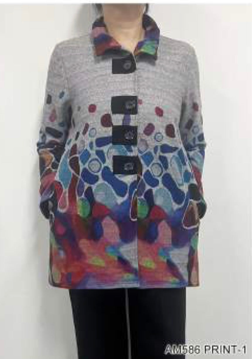 Cozy Artistic Print Jacket with Pockets