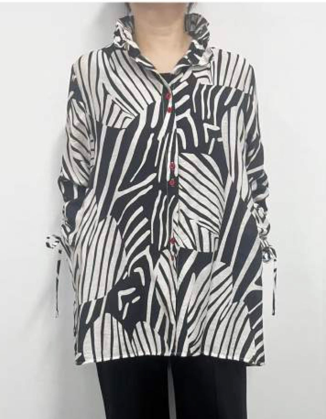 Shirt in Bold Black & White Print with a Hint of Red