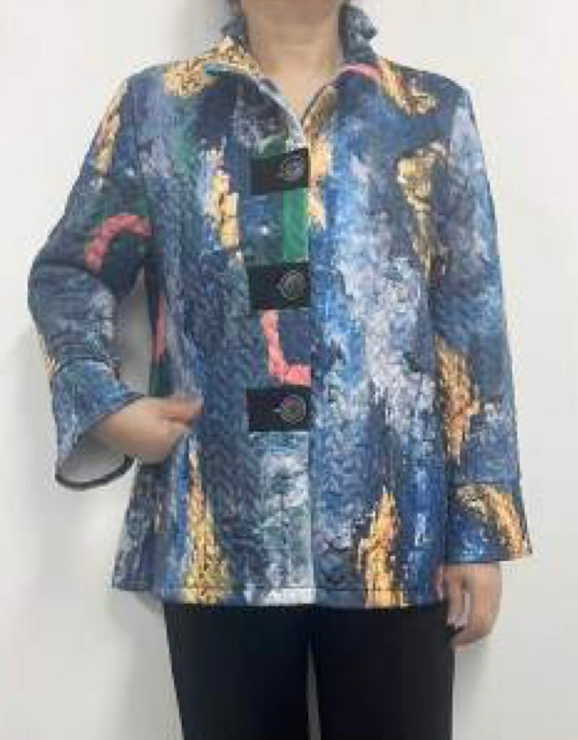 Quilted Jacket with Artsy Button Detail and Bell Sleeve