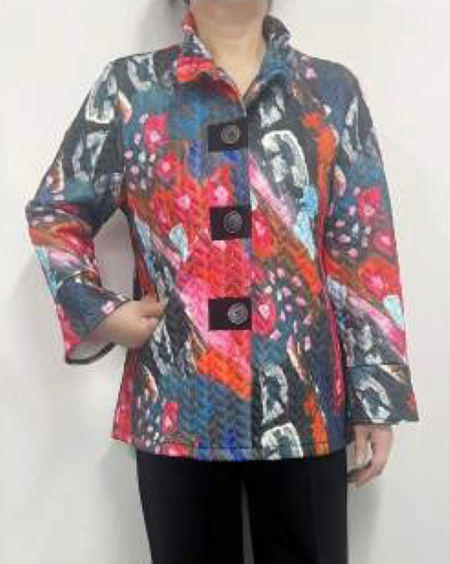 Quilted Jacket with Artsy Button Detail and Bell Sleeve