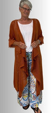 Load image into Gallery viewer, Plum Loco Long Gauze Cover Up with a Frayed Edge at Bell Sleeve
