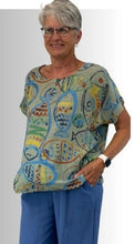 Load image into Gallery viewer, Plum Loco Whimisical Linen Fish Print Top
