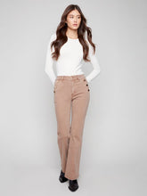 Load image into Gallery viewer, Charlie b Flare Leg Coloured Twill Pants with Buttons at Side Pocket
