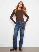 Load image into Gallery viewer, Charlie b Straight Leg Pants with Corduroy and Leopard Patches
