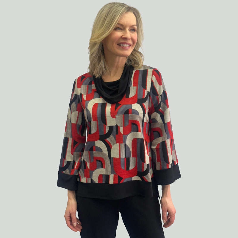 Softworks Top with Contrast Cowl Neck, Sleeve and Hemline
