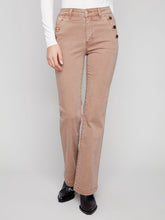 Load image into Gallery viewer, Charlie b Flare Leg Coloured Twill Pants with Buttons at Side Pocket

