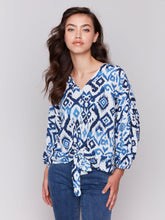 Load image into Gallery viewer, Charlie b Printed Bat Sleeve Popover Blouse with Front Tie
