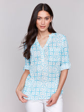 Load image into Gallery viewer, Charlie b Cotton Gauze Half Button Blouse
