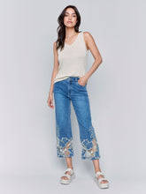 Load image into Gallery viewer, Charlie B Flare Leg Pant with Laser Cut Lace at Bottom
