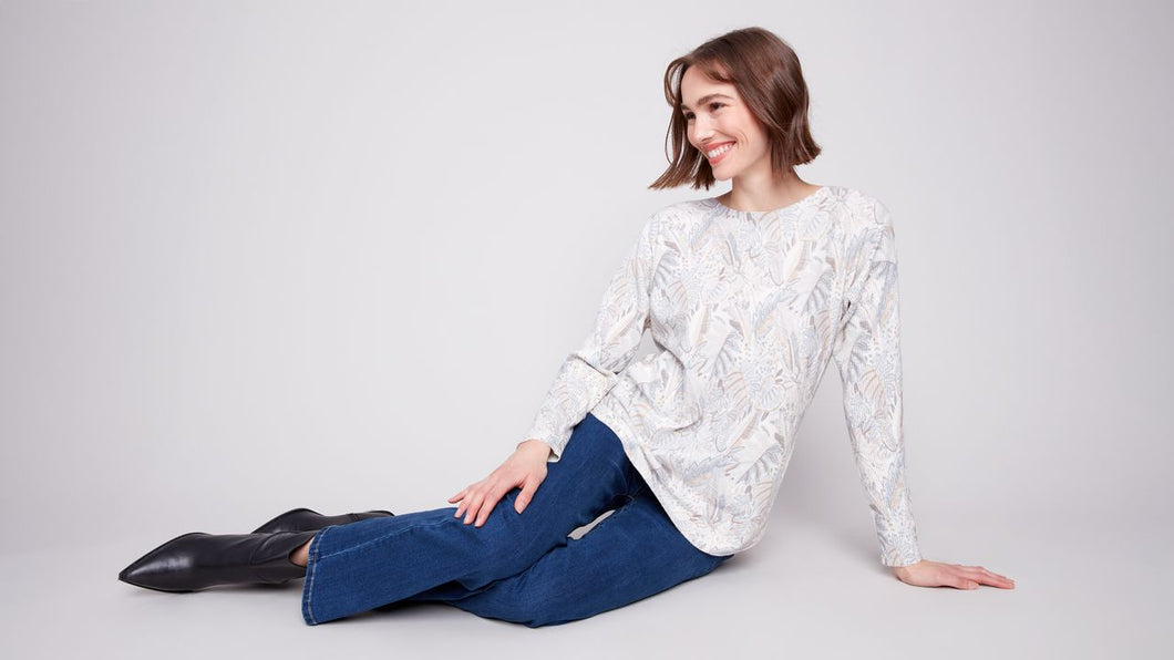 Charle b Printed Round Neck Sweater