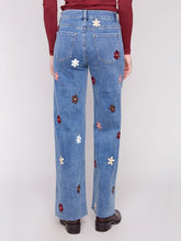Load image into Gallery viewer, Charlie b Wide Leg Stretch Denim Pants with Allover Flower Patches
