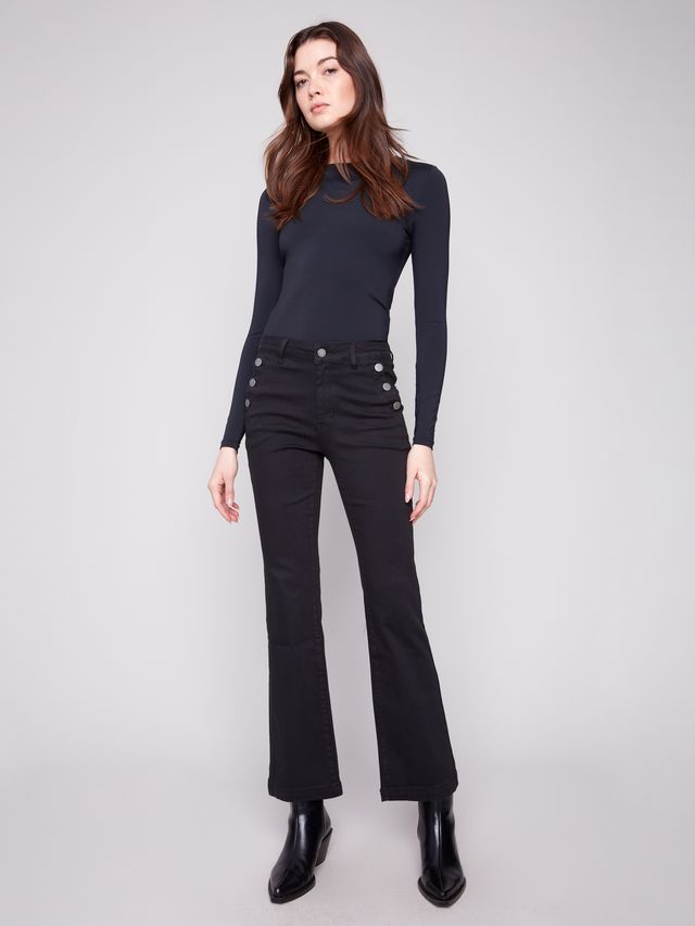 Charlie b Flare Leg Coloured Twill Pants with Buttons at Side Pocket