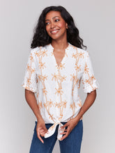 Load image into Gallery viewer, Charlie b Embroidery Front Tie Cotton Blouse
