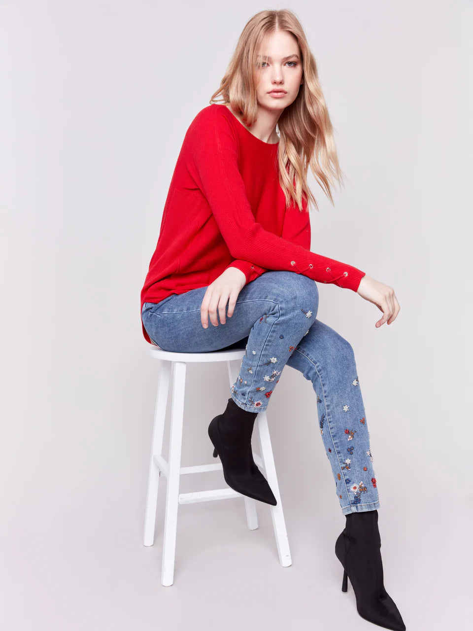 Charlie b Knit Sweater with Lace Up Cuffs