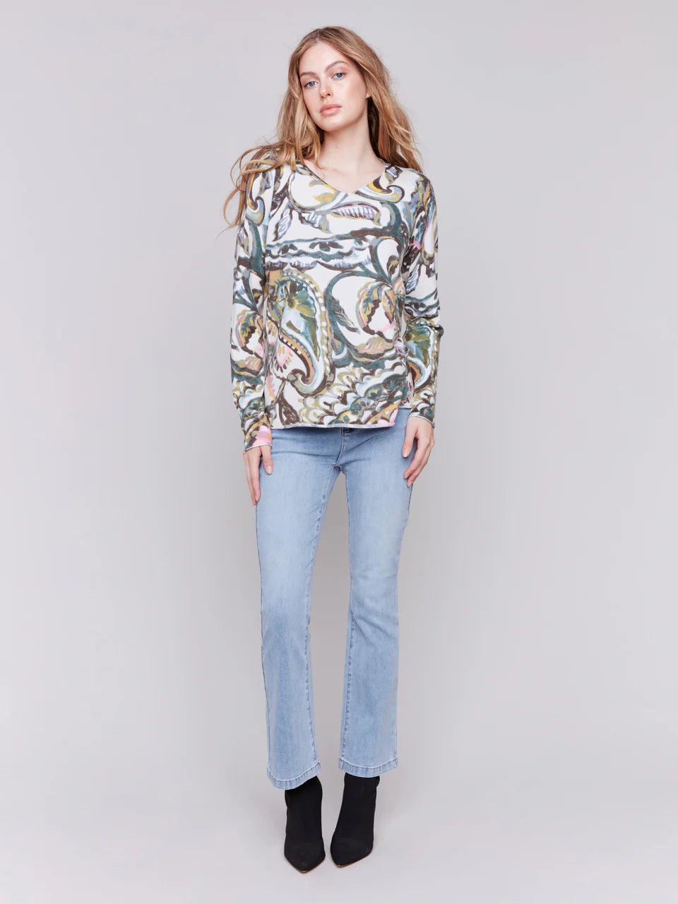 Charlie b Printed V-Neck Sweater